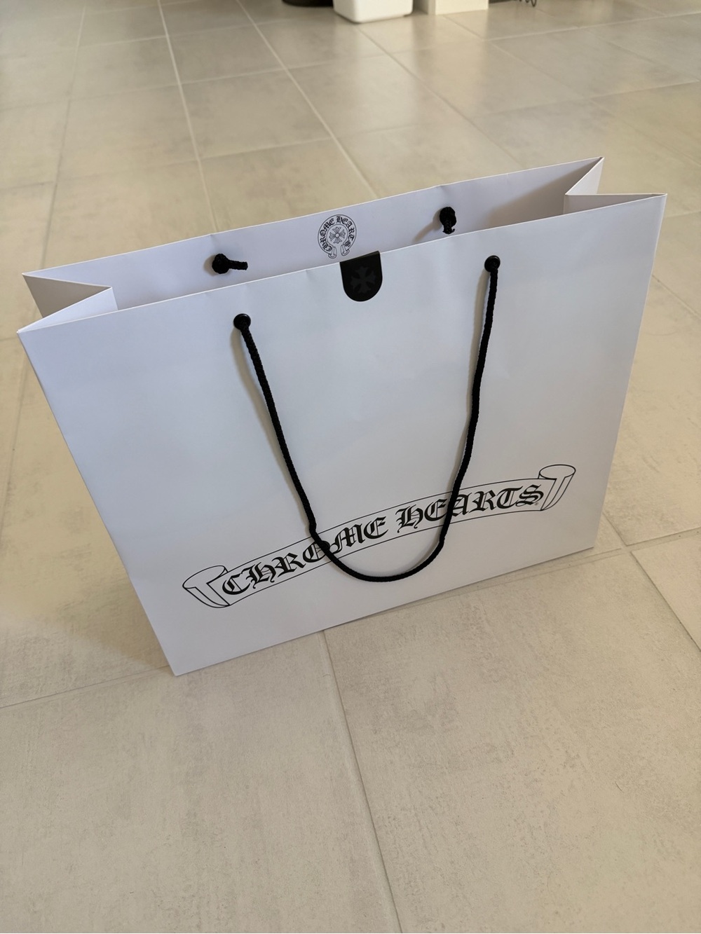 Chrome Hearts White Shopping Bag with Black Rope Handles